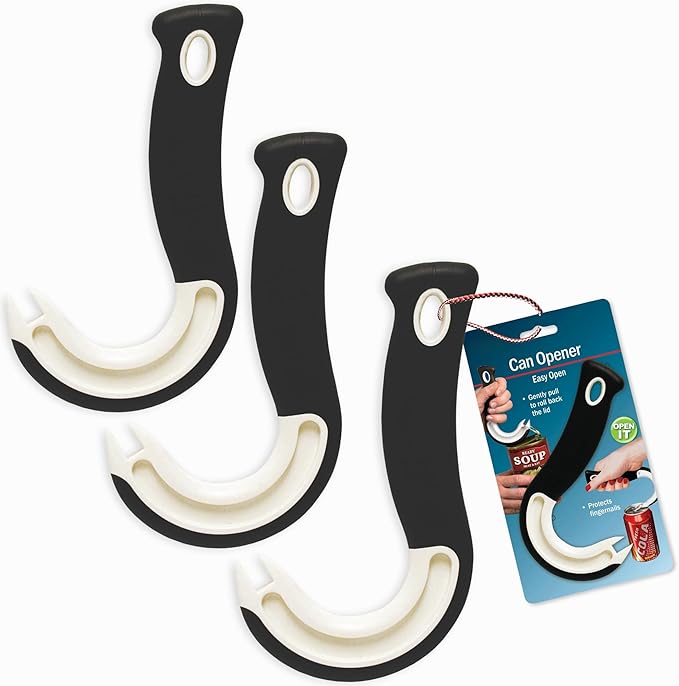 Ultimate Easy Open Ring Pull Can Opener 3 Pack by Jokari. Durable Non Slip Rubber Grip Makes Opening Aluminum Container Tabs Simple. Perfect for Protecting Nails and Folks with Joint Pain or Arthritis