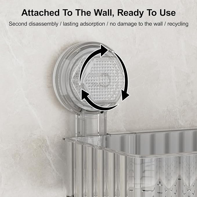 Shower Caddy Suction Cup Bathroom Shower Organizer for Bathroom Storage & Home Decor & Kitchen No Drilling Large Capacity Removable and Reusable Shower Shelves for Inside Shower. (clear, square)