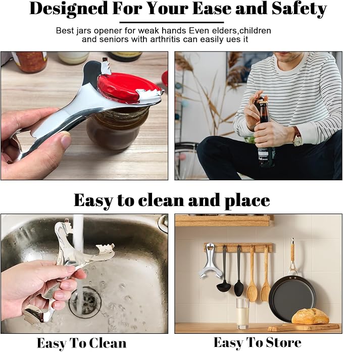 Mason Jar Opener No Lid Dents or Damage Multifunctional Jar Opener Easy Twist Manual Handheld Top Remover Bottle Opener Made For Lifetime