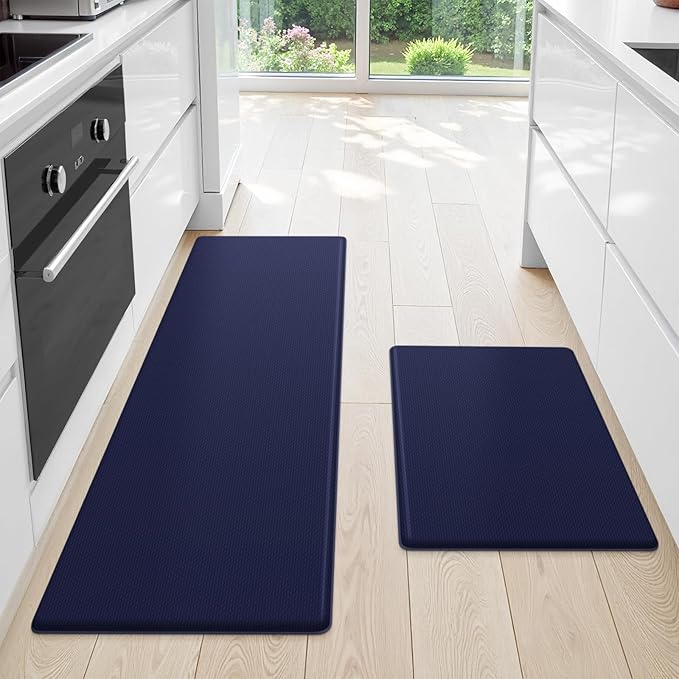 StepLively Kitchen Mat, 2 PCS Kitchen Rugs, Cushioned Kitchen Mats for Floor, Anti Fatigue Kitchen Rug Set, Non-Skid Standing Mat for Kitchen, Office, Sink, 17.3"×30"+17.3"×47", Blue