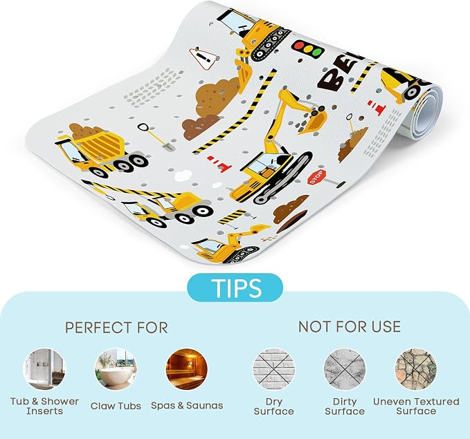 SHUCHING Baby Bath Mat for Tub Non Slip-40 X 16 Inch, Kids Bathtub Mat Mold Free, Long Shower Mat Anti Slip for Bathroom, Machine Washable, Vehicle