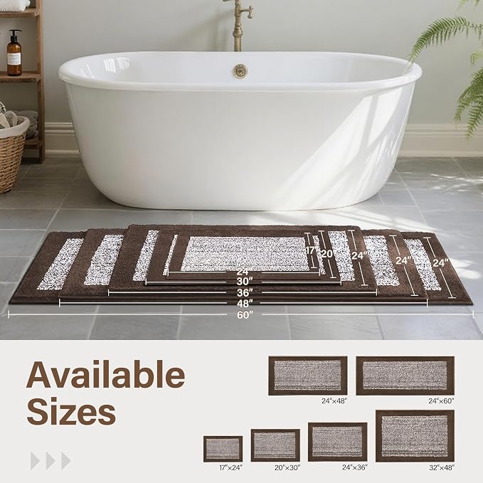 70x24 Long Bathroom Rugs Washable Non Slip, Brown Bath Mat for Bathroom Floor Tub, Soft Absorbent Quick Dry Mats for Shower, Bathtub,Home Decor