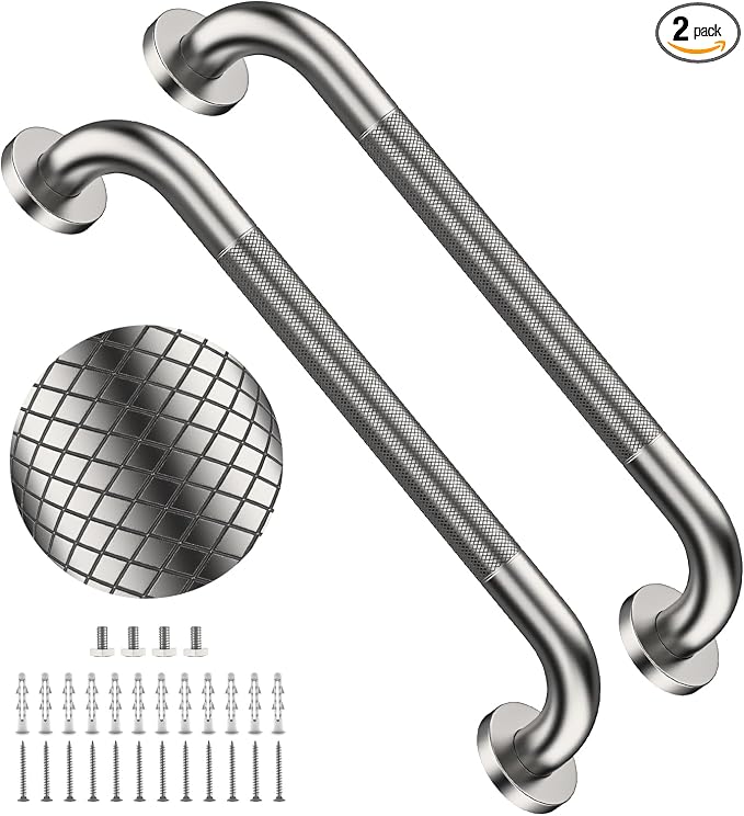 20 Inch Brushed Nickel Shower Grab Bar with Anti-Slip Knurled Grip,YuanDe Stainless Steel Bathroom Grab Bars，Shower Handrail Support, Handicap Elderly Balance Assist Handles