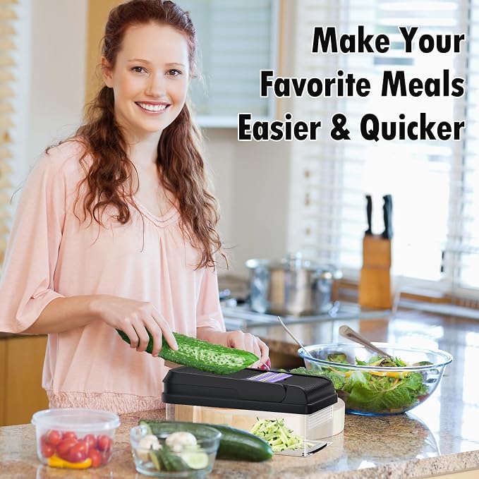 SpaceHacks 12-in-1 Vegetable Chopper, Kitchen Gadgets with 7 Blades, Veggie, Food, Onion Chopper, Cucumber Slicer, Versatile Mandoline, Includes Egg Separator & Finger Guard, Purple