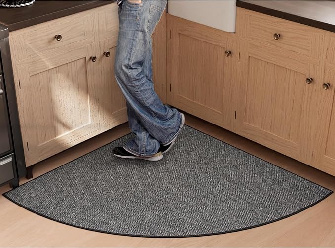 SUMLANS Fan Shaped Kitchen Mat 1 PCS, Cushioned Non Slip Rugs for Kitchen Floor, Absorbent Runner Comfort Standing Mats Washable for Kitchen, Office, Home (Black, Radius 47")