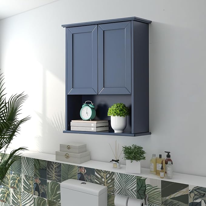 VANIRROR Navy Blue Bathroom Cabinet Wall Mounted with 2 Doors and Adjustable Shelf, 23"x29" Wooden Medicine Cabinet Over Toilet Storage Wall Hanging Cabinets for Bathroom,Bedroom,Kitchen,Laundry Room