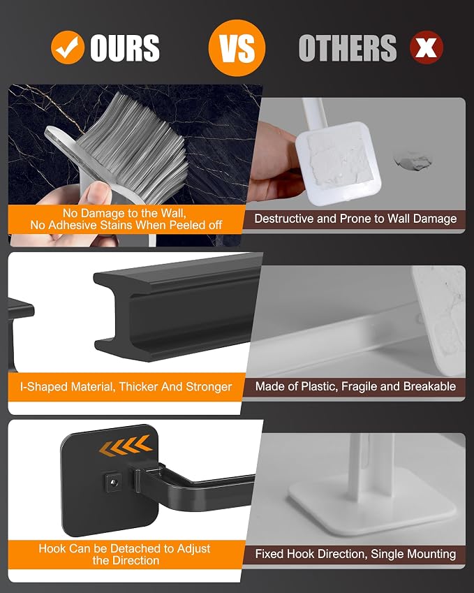 Hat Rack for Hat Storage (8-Pack), Multi-Purpose Hat Organizer, Strong Adhesive Hat Hooks for Wall Hat Organizer for Baseball Caps, Two Mounting Options Hat Hook, Black