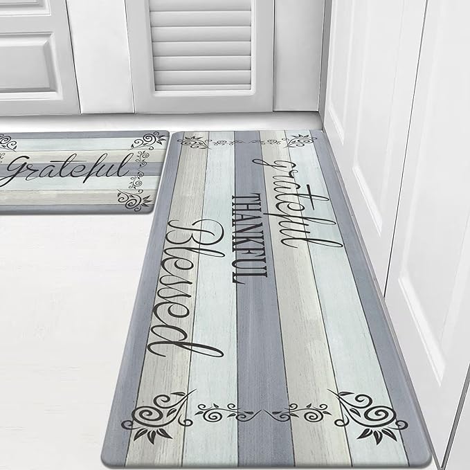 HEBE Anti Fatigue Kitchen Mat Set of 2 Non Slip Cushioned Kitchen Mats for Floor Waterproof Farmhouse Kitchen Rugs and Mats Set Comfort Standing Desk Mat Carpet for Sink,Office,Laundry