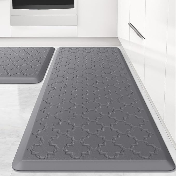 Kitchen Mat [2 PCS] Cushioned Anti-Fatigue Floor Mat Water Resistant Non-Skid Kitchen Mats and Rugs Ergonomic Comfort Foam Kitchen Rugs Standing Mat for Floor Office Sink (Grey,20"x30"+20"x47")