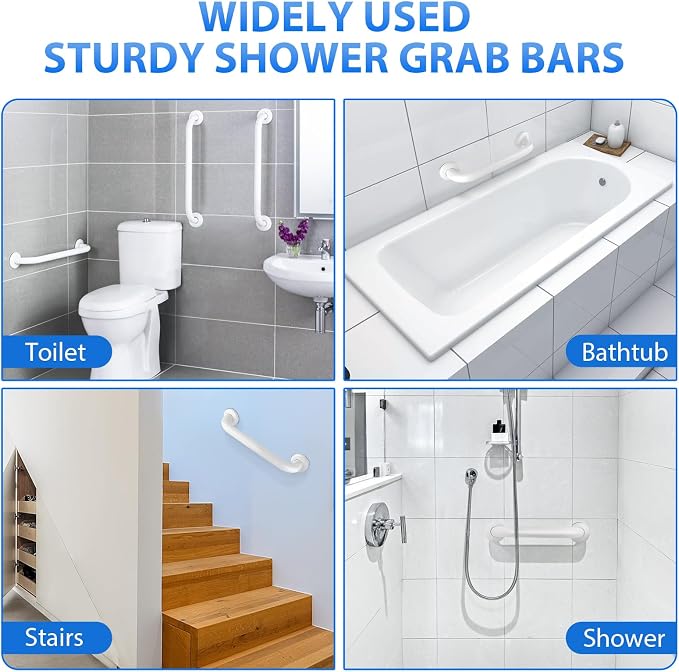 2 Pack Shower Grab Bar, Stainless Steel Bathroom Grab Bar, Grab Bars for Handicap Elderly Seniors Bathroom Safety Grab Bar (12 Inch，White)