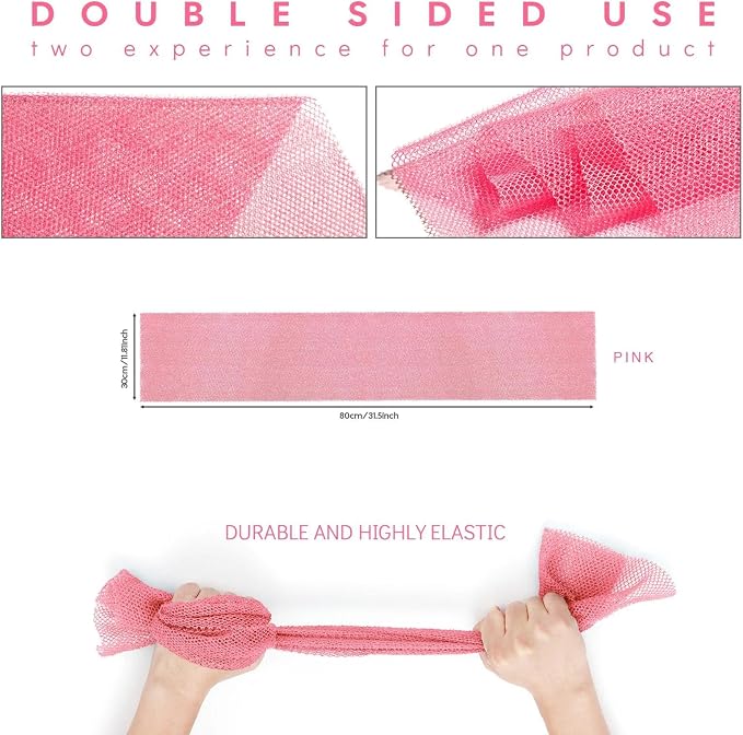UJFQBH African Net Sponge African Net Long Net Bath Sponge Exfoliating Shower Body Scrubber Back Scrubber Skin Smoother,Great for Daily Use (Pink)