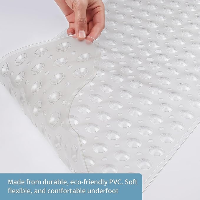 Bath Tub Shower Mat,Non Slip Machine Washable Bathroom Mat,Suction Cups and Drain Holes for Easy Cleaning,39.56 X 15.75 Inches(Transparent)