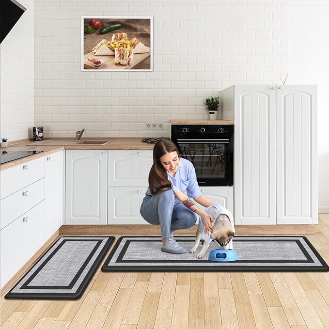 Mattitude Kitchen Mats Set of 2 Cushioned Rugs Anti-Fatigue Mats for Kitchen Floor,Waterproof Non-Slip Mats and Rugs Set for Office,Floor,Laundry 17.3"×29"+17.3"×59",Black