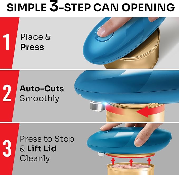 MUELLER HOME SmoothEdge Auto Electric Can Opener – Battery‑Operated One‑Touch w Magnet Lid Lifter, Smooth‑Edge Cut Technology – Portable Hands‑Free Automatic Can Opener for Seniors & Arthritis, Blue
