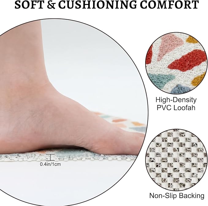 Corner Shower Mat Non Slip, 28x 28 Inches Triangular Bath Mats for Inside Shower, Soft PVC Loofah Bath Mat Without Suction Cups, Shower Mats Quick Drying and Easy Cleaning