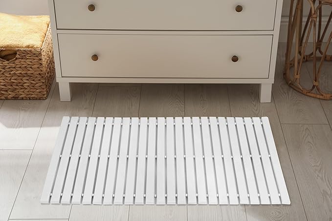 Bath Mat Bathroom Rugs Floor Wood Shower Bathtub Waterproof Non Slip Grey Accessories 16x24 Inch Easy to Clean, 4 pcs