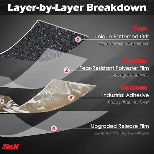 S&X Patterned Anti Slip Tape – 6 Inch x 60 Ft, Black Non Slip Grip Tape with Decorative Grit Surface for Stairs, Floors, and Ramps – Waterproof, Heavy Duty