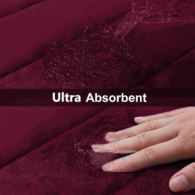 Buganda Memory Foam Bath Mat, 44" x 24", Ultra Soft and Non-Slip Bathroom Rugs, Water Absorbent and Machine Washable Bath Rug Runner for Bathroom, Shower, and Tub, Burgundy