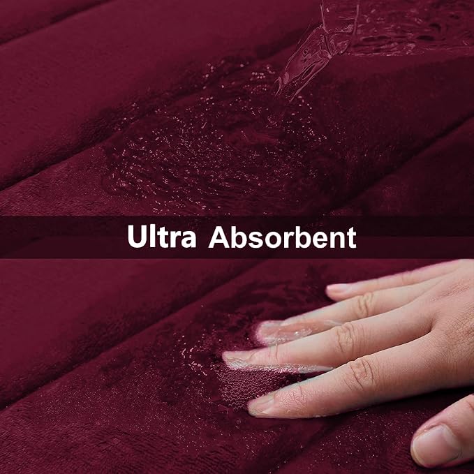 Buganda Memory Foam Bath Mat, 40" x 32", Ultra Soft and Non-Slip Bathroom Rugs, Water Absorbent and Machine Washable Bath Rug Runner for Bathroom, Shower, and Tub, Burgundy