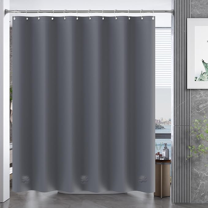 AmazerBath Dark Grey Shower Curtain Plastic, PEVA Shower Curtain Heavy Duty, Gray Shower Curtains for Bathroom, Waterproof Shower Curtain 72x72 with 3 Big Weighted Stones and 12 Rustproof Grommets