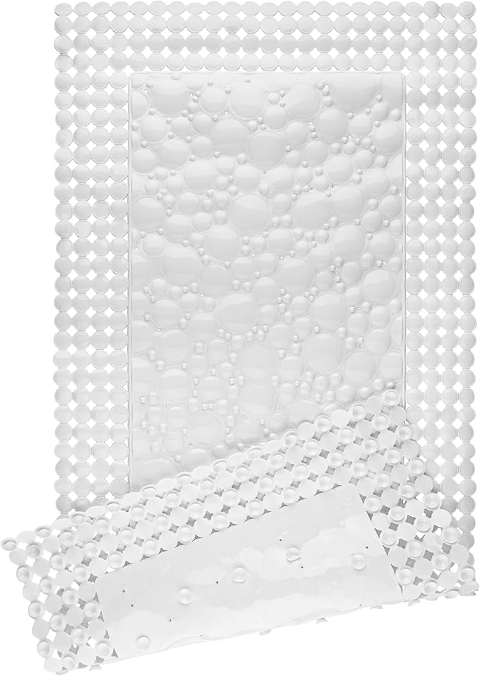 Trim to Fit Bathtub Mat Extra Long 20"x40" Non Slip with Suction Cups - Anti-Slip Shower Mat for Kids, Toddlers, and Seniors - Thick Bath Tub Mat with Multiple Drainage Holes, White