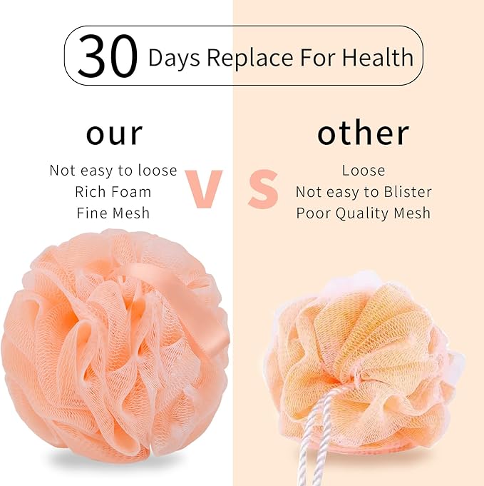 FARMOGA Bath Loofah Sponge Body Scrubber Shower Sponge Exfoliating Mesh Pouf Shower Ball Bath Sponges for Women and Men Bathing Accessories (4Pack 50G Colorful)