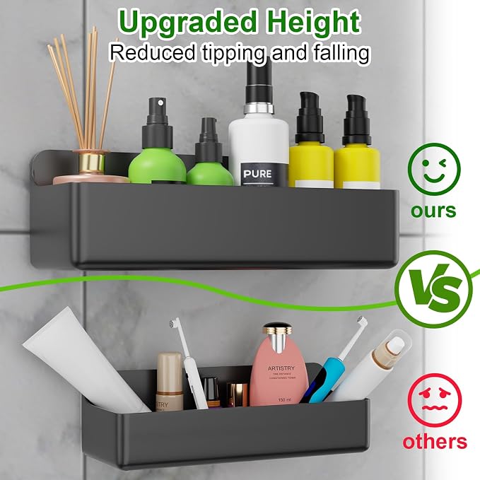 Adhesive Shower Caddy 6 Pack Rustproof Shower Shelves for Inside Shower No Drilling Bathroom Organizers and Storage Large Rack with Soap Holder Clear