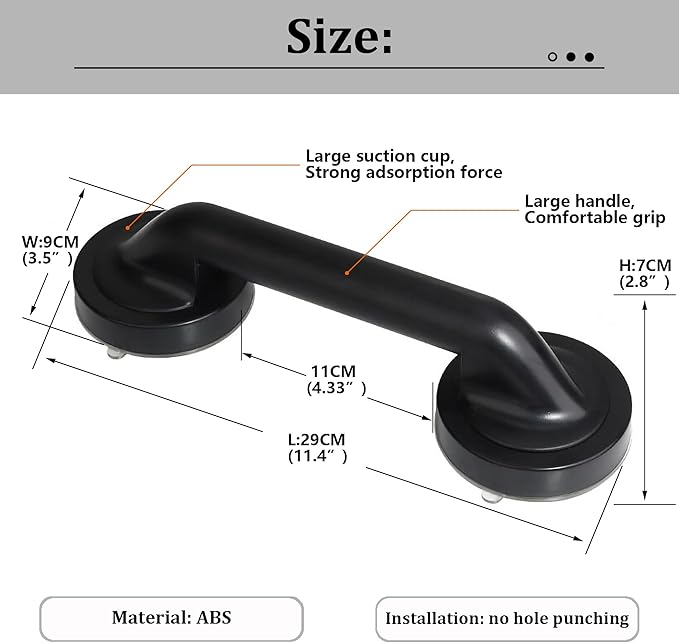 KAFENDA New Powerful Large Suction Cup Handle, Glass Door Handle, Bathroom Shower Grab Bar, No Drilling Required for Installation, 11.4 Inch, Removable and Reusable