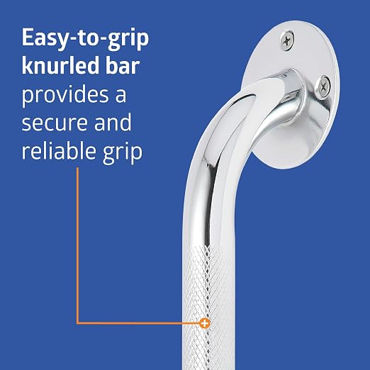 Medline Knurled Chrome 18” Grab Bar for Shower & Bathtub, Independence & Ease of Movement — for Elderly, Handicapped or Seniors, 300 lb. Capacity, 1 Bar