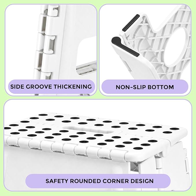 Dyforce Non-Slip Folding Step Stool - 13 inch Height Heavy Duty Foldable Stool for Adults Kids, Plastic Step Stool Camping Stepping Stool - White