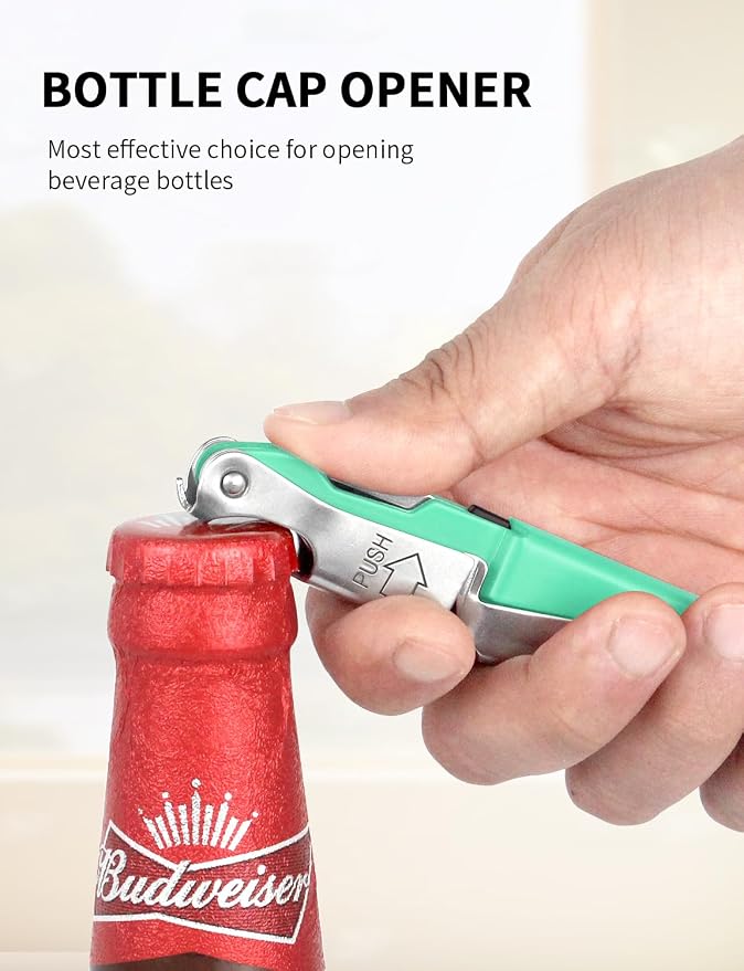 CORKAS Wine Key - Professional Handcrafted Heavy Duty Waiter Corkscrew, Compact Wine Opener with Double Hinged, Foil Cutter and Bottle Opener, Gifts for Servers, Sommelier, Bartenders - Light Green