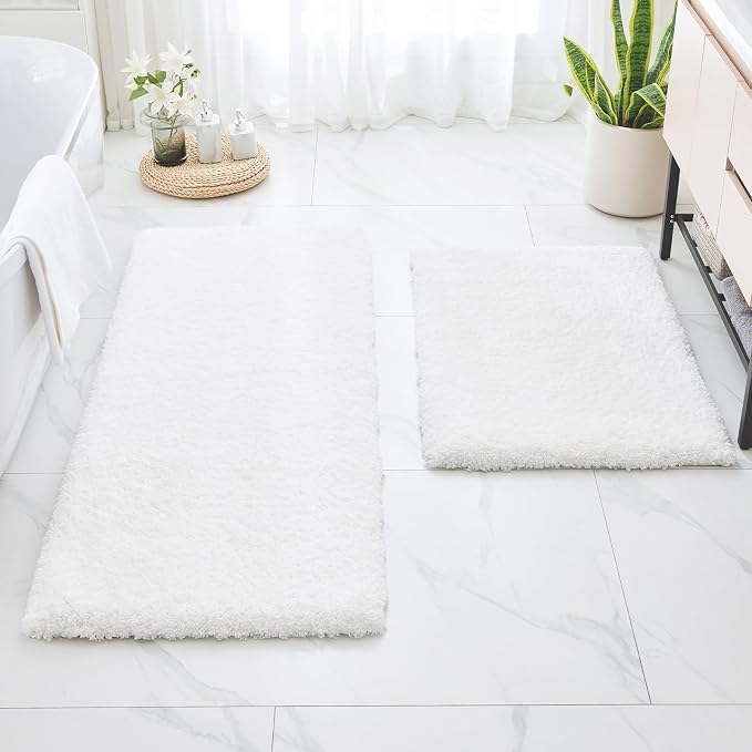 Disolla White Bathroom Rug 24x36 - Non-Slip Plush Thick Bath Mat, Highly Absorbent & Ultra Soft Fluffy Floor Mat, Machine Washable for Shower and Tub