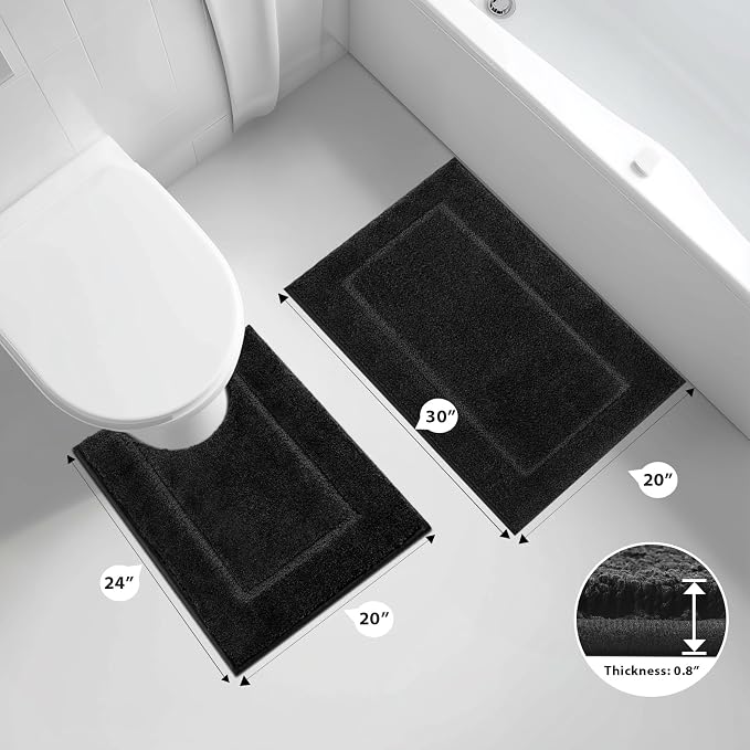 anllugs Bathroom Rugs U-Shaped 20" x 24", Non-Slip Extra Soft Absorbent Bath Rugs, Machine Washable Quick Dry Bath Mats for Toilet Base, Black