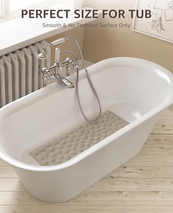 Bligli Bathtub Mat Non Slip, 16x31.5 inch Extra Long Bath Tub Mat with Strong Suction Cups, Soft Rubber Bathroom Floor Mat, Machine Washable, 100% BPA Free (Brown)