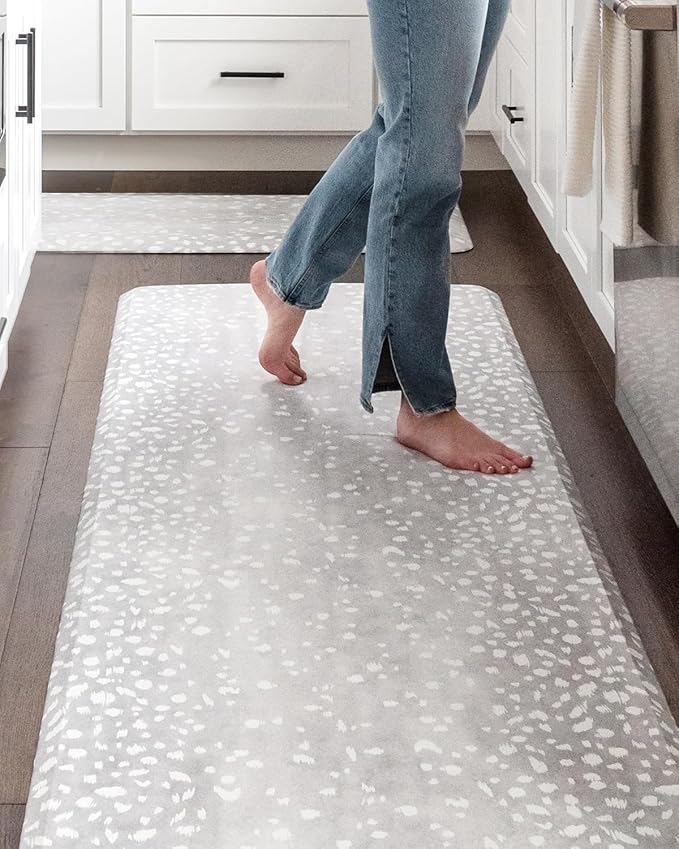 House of Noa Nama Standing Mat – Anti-Fatigue Kitchen Mats for Floor, Cushioned & Non-Slip Kitchen Comfort Mat for Standing, Thick Foam Anti-Fatigue Mat for Kitchen & Workspaces, Fawn Silver 30" x 72"