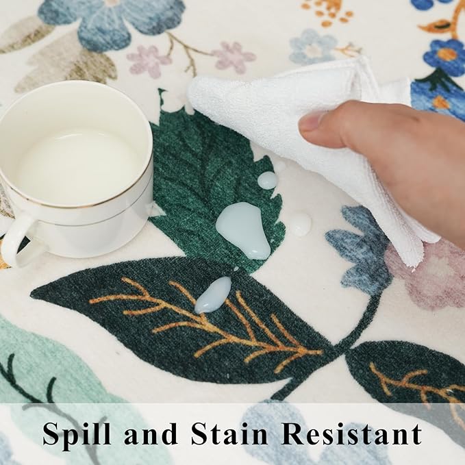 Hallway 2x5 Washable Runner Rug: Stain Resistant Floral Scalloped Rug for Kitchen Entryway Farmhouse Soft Carpet for Bathroom Bedroom Thin Laudry Living Room Floor Mat with Non Slip Backing(2x5,Cream)