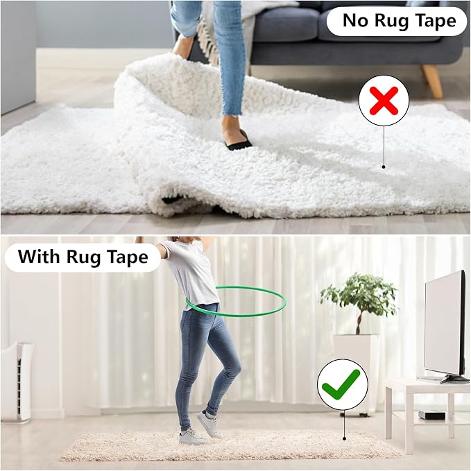 Tecbeauty 25 Pcs Rug Tape, Non Slip Rug Pads Grippers for Hardwood Floors, Reusable and Washable Carpet Tape for Area Rugs to Keep Corners Flat