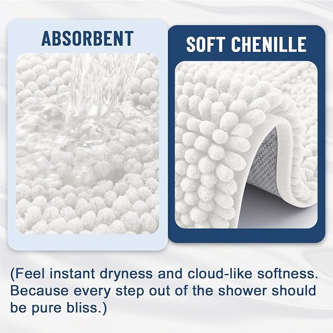 Grandaily Chenille Striped Bathroom Rugs 30x20, Extra Thick and Absorbent Bath Mats, Non-Slip Soft Plush Shaggy Shower Carpet, Machine Wash Dry, Bath Rug for Bathroom, (Medium, Cream)