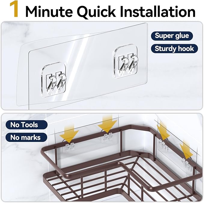 YASONIC Corner Shower Caddy Adhesive, 100% Rustproof Shower Organizer with Soap Holder, No Drill Shower Shelf for Inside Shower, Wall-Mounted Shower Storage for Homes (3 Pack, Bronze)