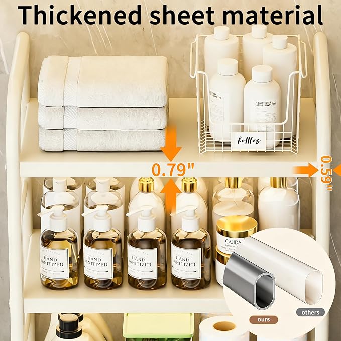 Purebox Over The Toilet Storage, Enhanced Oval Tube Heavy Duty Bathroom shelf organizer, Freestanding Metal Toilet Storage Cabinet With Suction Cups for fastening, 3-Tires Over The Toilet Rack (white)