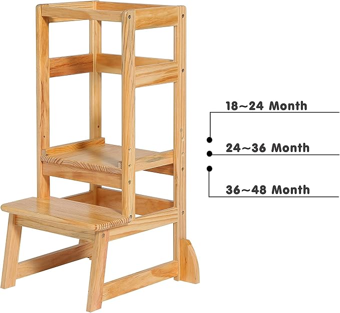 SDADI Mother's Helper Adjustable Height Step Stool Safety Counter Level Learning Toddler Tower for Kitchen and Bathroom, Natural