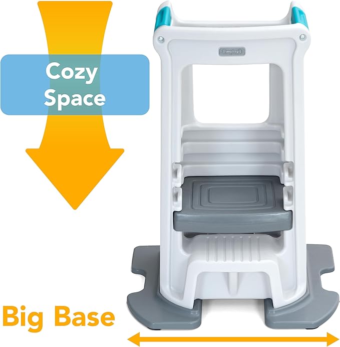 Simplay3 Toddler Tower Montessori Standing Kitchen Step Stool with Sturdy Stabilizing Base and Adjustable Platform, 20.5" D x 26" W x 34.5" H, Ages 18 Months to 5 Years, White