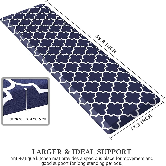 WISELIFE Kitchen Runner Rugs Anti-Fatigue mats - 3/4 Inch Thick Non Slip Waterproof Ergonomic Comfort Mat for Kitchen, Floor Home, Office, Sink, Laundry (17.3"x60" -0.75 inch,Blue)