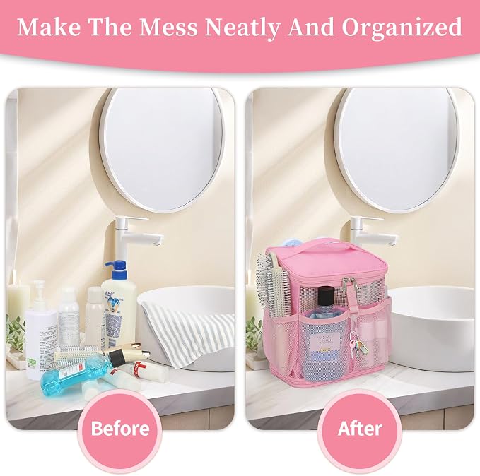 CUBETASTIC Shower Caddy Portable Mesh Shower Tote for Bathroom, Gym, Travel, Camping - Quick Dry Hanging Organizer Toiletry Bag with Handle for College Dorm Room, Men & Women