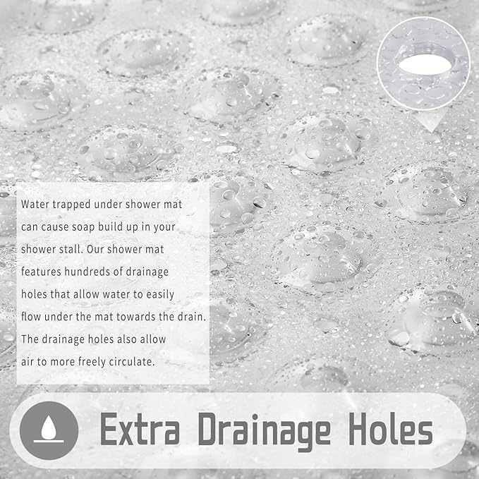 Yimobra Shower Mat 21X21 Inch Square, Non Slip Bathtub Mat with Large Suction Cups&Drain Holes, Soft Fast Dry Shower Stall Mats for Inside Shower, Machine Washable BPA-Free, Bath Essentials, Clear