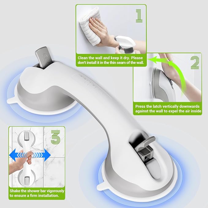 11" Grab Bars for Bathtubs and Showers, 2 Pack Shower Handle with Strong Suction, Safety Bars for Shower Chair, Bathroom Grab Bar for Senior