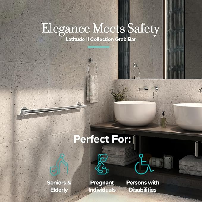 Gatco 856A Latitude II 30" Grab Bar, Chrome/ADA Compliant Wall Mount Stainless Steel 30" Safety Grab Bar for Bathroom