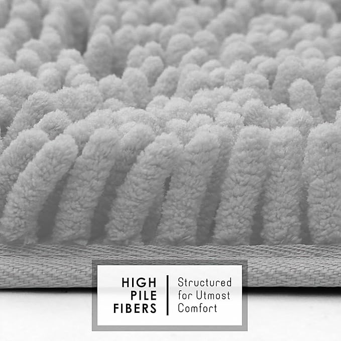 Hearth & Harbor Bathroom Rugs, Chenille Bath Mat - Machine Washable Bath Mats for Bathroom Non-Slip Backing Rubber, Quick Dry Mat - Silver Bath Rug, 17x24-26x44-20x24