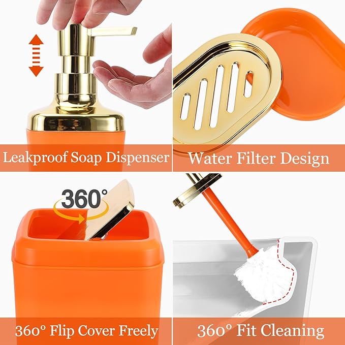 XLHOMO Bathroom Accessories Set - 26PCS Orange Bathroom Set, Luxury Bathroom Accessory Set with Shower Curtain and Rugs and Bathtub Mats for Home