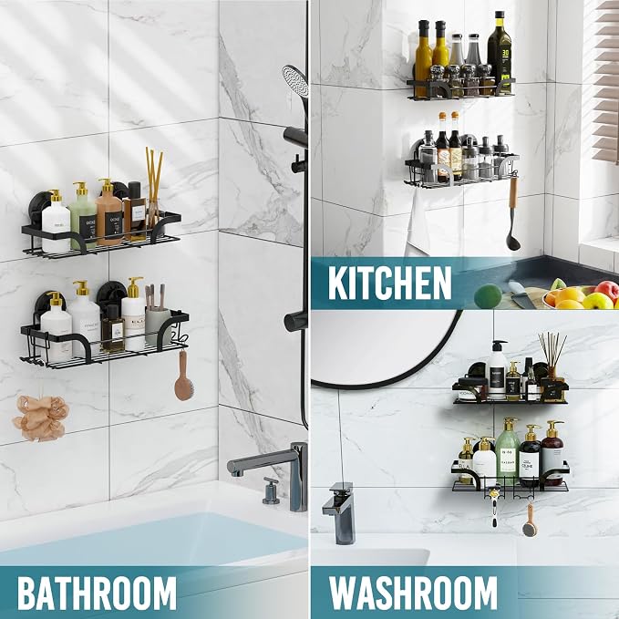 TAILI Shower Caddy Suction Cup 2 Pack, Heavy Duty Bathroom Basket, Bath Shelves for Inside, Stainless Steel Shower Holder for Bathroom Storage & Home Decor,Black